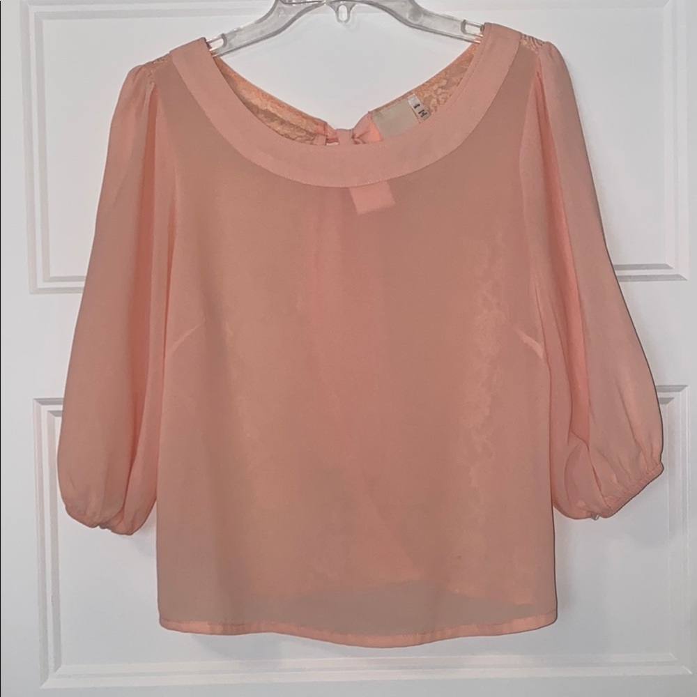 Peach Blouse with Lace Detail